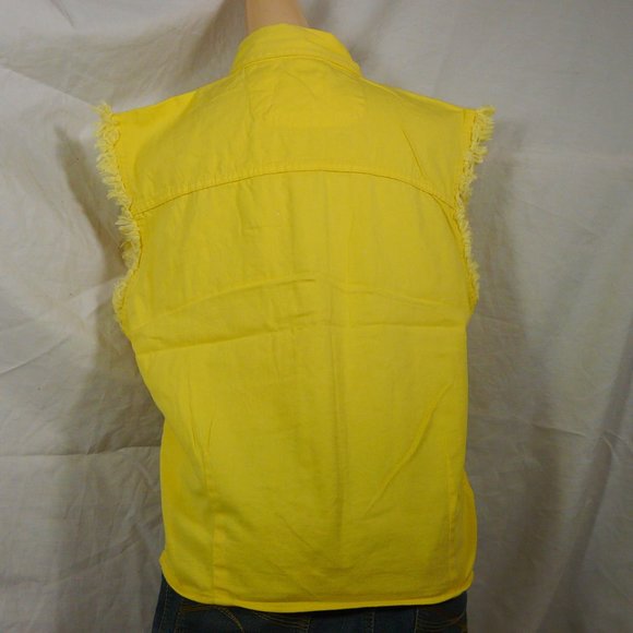 Women XL Biker Wear Yellow Cotton Denim Crop Shirt - Picture 2 of 5